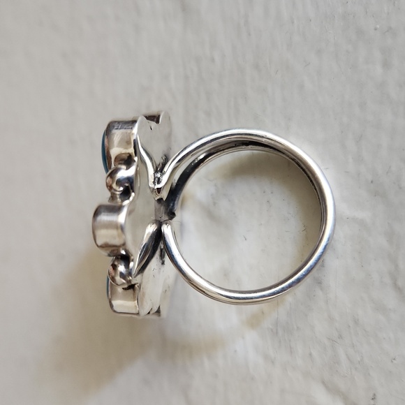 NWOT Native American Navajo Turquoise & Sterling Flower Cluster Ring 🩵💍🎁 - Picture 3 of 11